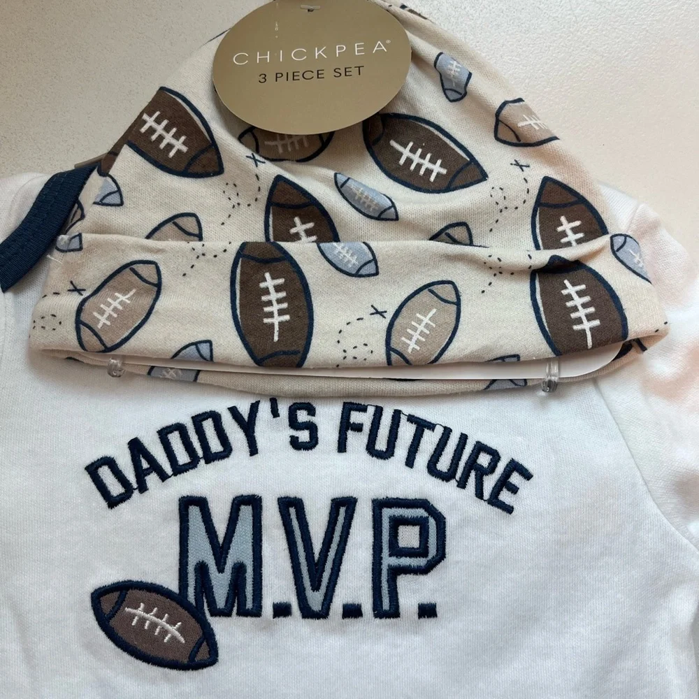 Daddy's Future MVP Football 3 Piece Baby Bodysuit and Pants Set